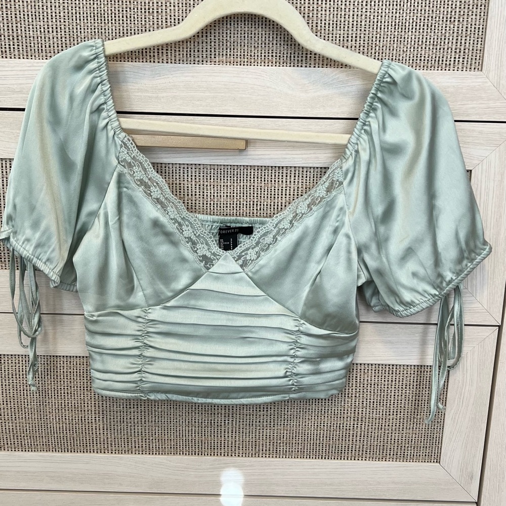 Mint Silk Lace Crop Top